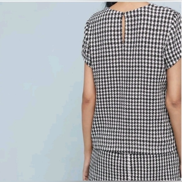 Anthropologie Maeve Townsend Black White Houndstooth Short Sleeve Top Boxy Sz 2 - Picture 2 of 16